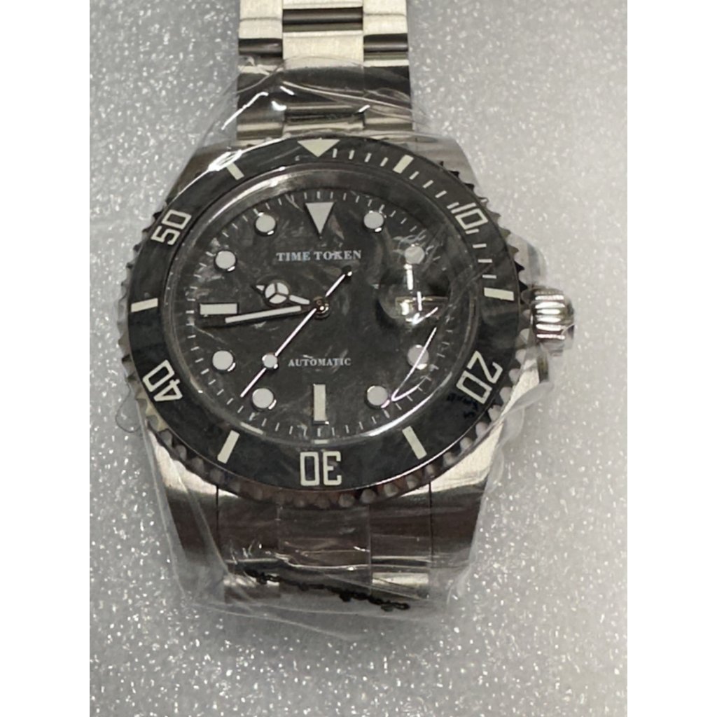 Time Token Automatic Dive Watch Silver Black Submariner Style Wristwatch
